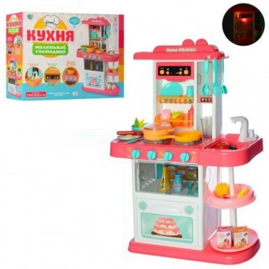 Детская игровая кухня с водой в кране свет звук 889-153-154 бело розовая