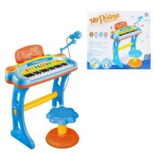 Детское пианино на ножках XL со стульчиком и микрофоном 6617A синий