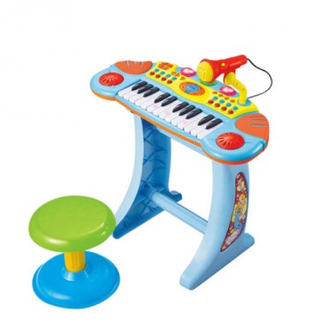 Детское пианино-синтезатор с микрофоном и стульчиком Bambi BB33 голубой