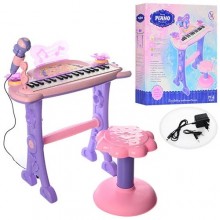 Детский синтезатор на ножках с микрофон и стульчиком Bambi 6613 розовый