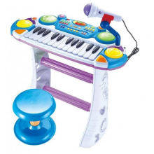 Синтезатор на ножках с микрофоном и стульчиком,пианино Joy Toy 7235 голубой