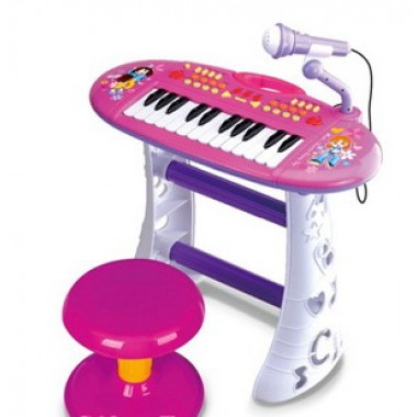 Детский синтезатор на ножках с микрофонном и стульчиком Limo Toy Z383, пианино, розовый