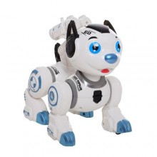 Робот-собака интерактивная игрушка 16 см ходит музыка свет стреляет присосками ZHENG HAN 0831 бело-синий