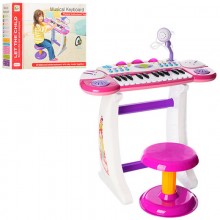 Детское пианино-синтезатор с микрофоном и стульчиком Bambi BB33 розовый