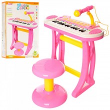 Синтезатор-пианино на ножках Bambi 3132C со стульчиком и микрофоном розовый