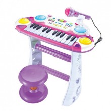 Синтезатор на ножках с микрофоном и стульчиком,пианино Joy Toy 7235 розовый