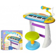 Детский синтезатор на ножках с микрофонном и стульчиком Limo Toy Z383, пианино, желто-голубой