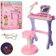 Детский синтезатор - пианино на ножках LOL (ЛОЛ) микрофон 901-645 розовый
