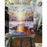 Картина маслом "Снежный лес-осень зима закат" холст лен 60*50см