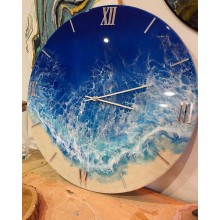 Картина эпоксидной смолой " Часы Голубо- бирюзовое море " 50см 