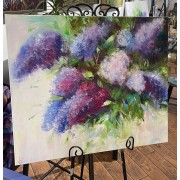 Картина маслом "Ветка Сирени" холст лен 50*60см 
