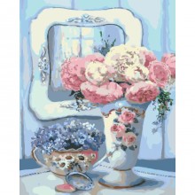 Картины по номерам - Бирюзовый натюрморт (КНО2038) , цветы, пионы