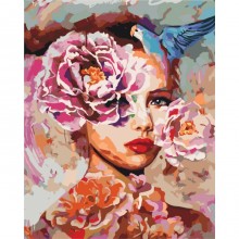 Картины по номерам - Женская фантазия (КНО2669), девушка, цветы