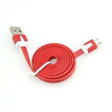 Кабель micro USB резиновый 1 метр, плоский красный