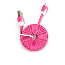 Кабель micro USB резиновый 1 метр, плоский розовый