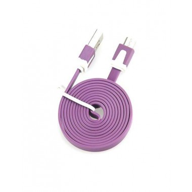 Кабель micro USB резиновый, плоский фиолетовый