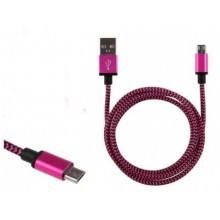 Кабель Zha micro USB ткань, плетенный розовый