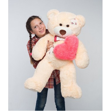 Плюшевый мишка с сердцем Mister Medved Латки Бежевый 100 см