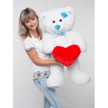 Плюшевый мишка с сердцем Mister Medved Латки Белый 100 см