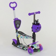 Детский самокат Best Scooter 5 в 1(68995) трехколесный подсветка платформы и колес Фиолетовый с цветочками