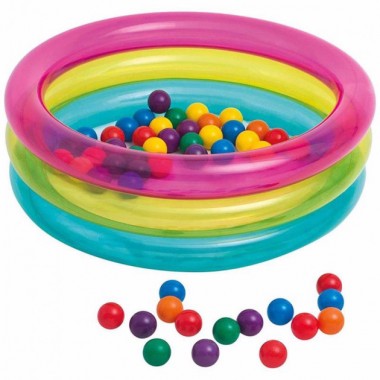 Детский надувной бассейн-манеж Intex 48674 + мячики (50шт) размер 86*86*25 см