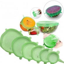Силиконовые универсальные крышки для посуды набор 6 штук зеленые